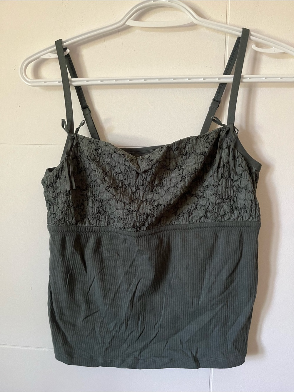 Aerie Lace-Trim Ribbed Cami Tank in Olive Green